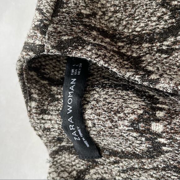 Zara Snakeskin Print Jacquard Dress Boxy Mini Short Sleeve Tan Brown L EUC - Picture 6 of 9